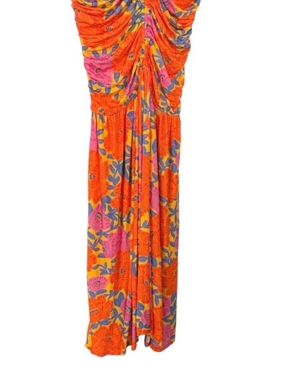 ANTHROPOLOGIE Farm Rio Short Sleeve Ruched Midi Dress Tropical Floral Size M NEW - Picture 7 of 11